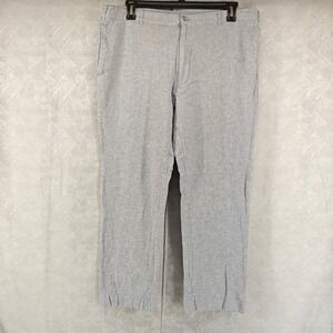 Alan Flusser Linen Blend Pants Mens 40x32 Grey Solid Flat Front Straight Trouser